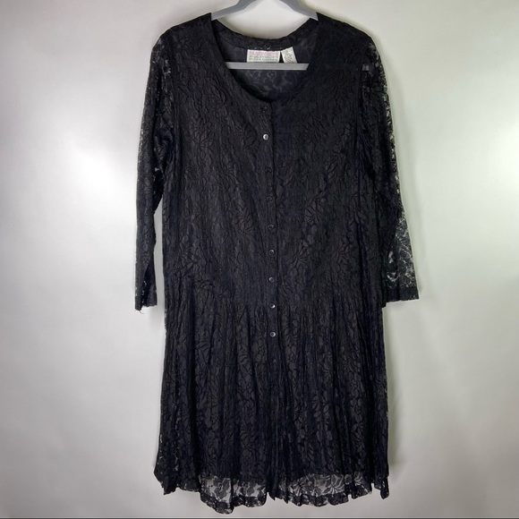 Vintage Passports Pier 1 Imports Medium Black Floral Lace Sheer Dropwaist Dress - Picture 2 of 8